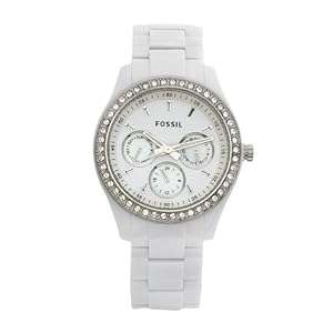 Fossil Boyfriend Fossil Quartz, Mother of Pearl Dial with White Silicone Bracelet - Women's Watch ES