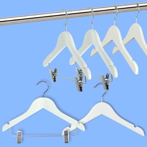Wardrobe Set of 30 White Wooden Coat Hangers (Clip & Top hangers)- 30cm wide for hanging Baby & Todd