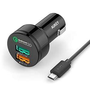 Aukey Quick Charge 2.0 30W 2 Ports USB Car Charger Adapter(AIPower 5V/2.4AQuick Cha (CC-T1-Black)