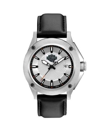 Harley-Davidson Men's Bulova Stainless Steel Black Leather Strap Watch. 78B125
