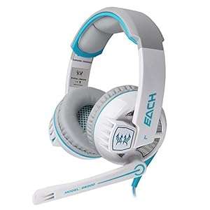 Andoer EACH G6000 Stereo Gaming Headphone Headset Headband with Mic Volume Con (White &amp; Blue)