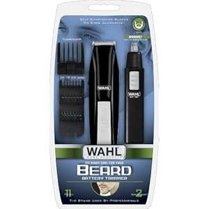 Wahl 5537-1801 Cordless Battery Operated Beard Trimmer with Bonus Ear, Nose and Brow Trimmer