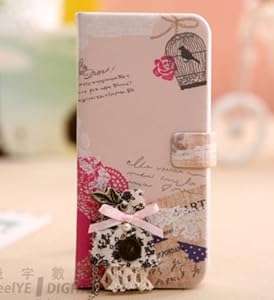 Super Spiderman Super Cute Floral Lace Bow and Bird Cage Folio PU Leather Case with Cover for Apple