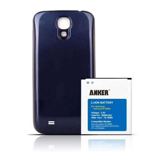 Anker® 5200mAh Extended Battery for Samsung Galaxy S4, GT-I9500, With Dark Blue Back Cover, with NFC/Google Wallet [18-Month Warranty]