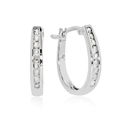 10k White Gold  Diamond Oval Hoop Earrings