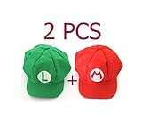 (US) 2PCS Super Mario Bros Hat Mario Luigi Cap Cosplay Red Green