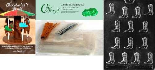 Cybrtrayd 'Cowboy Boots Kids' Chocolate Candy Mold with Chocolatier's Bundle of 50 Cello Bags, 25 Go