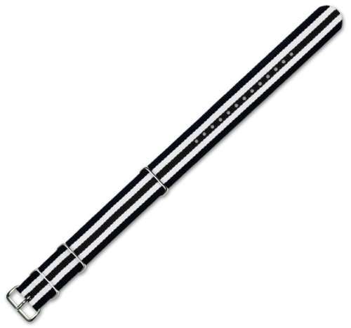 NATO Ballistic Nylon Watch Band - Black with White stripe - 20mm