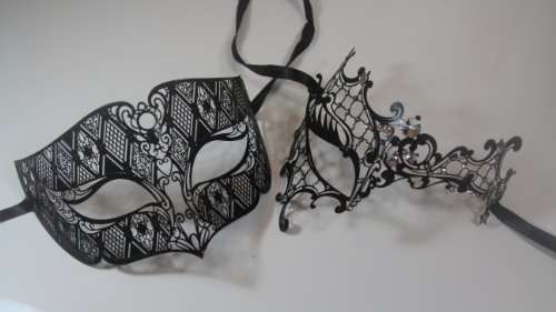 New! His & Hers Phantom Masquerade Masks - Bestselling Black Couples Metal Half Mask