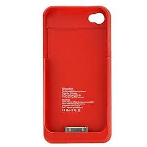 Colourful 2000mAh External Power Pack Case and Rechargeable Back Up Battery Charger Red For iPhone 4