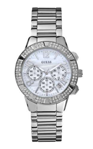 GUESS Women's U0141L1 Silver-Tone Crystal Sport Chronograph Watch
