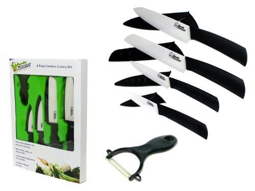 Bundle Monster Complete Series - 9 piece Ceramic Cutlery Knives Set (6" Chef's, 6" Santoku, 4" Utili