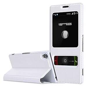 Pasonomi Sony Xperia Z3 Case [Double View Window] Premium Slide Flip Protective Case Wall (White)