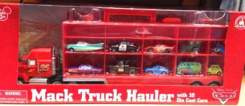 Disney Parks Pixar Cars Mack Truck Hauler Semi with 10 Diecast Cars NEW IN BOX