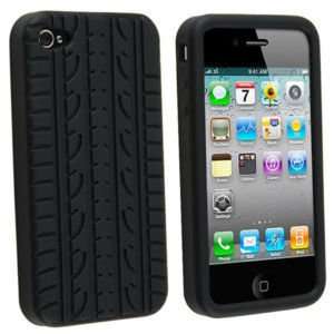 Black Tyre Tread Silicone Rubber Case Cover For iPhone 4 4S 4G by King of Flash