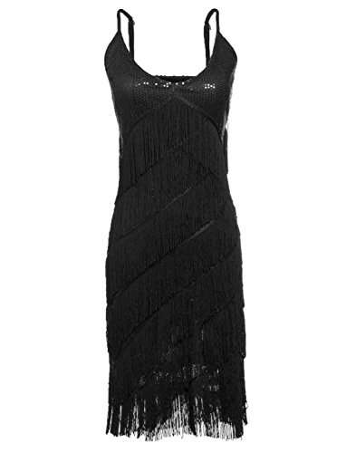 JustinCostume 1920s Sequins Tassel Cocktail Latin Party Dress (X-Large, Black)