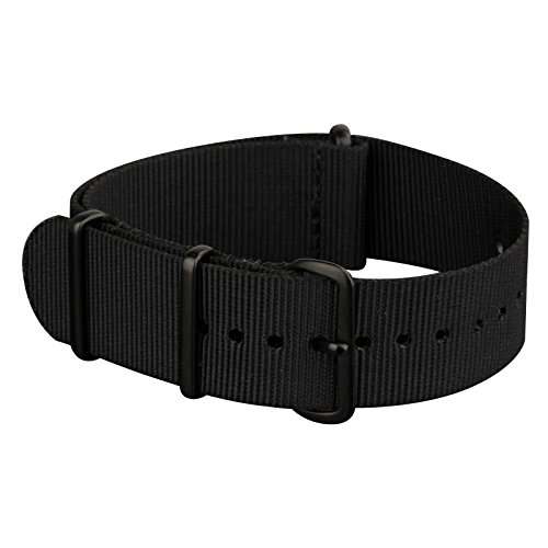 INFANTRY 22mm Nato Nylon Canvas Fabric 4 Rings Black Watch Band and Black Heavy Duty Brushed Buckle