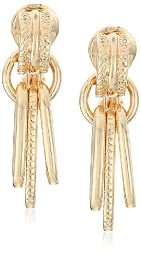 Napier "Clean Cut" Gold-Tone Double Drop Clip-On Earrings