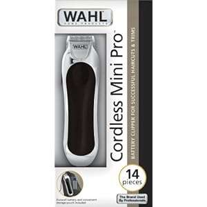 Wahl 9307-1301 Cordless Mini Pro 14 Piece Touch-up and Trim Haircutting Kit, Chrome/black