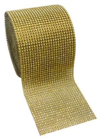 Gold Diamond Rhinestone Mesh Ribbon, Wedding Ribbon, Diaper Cake Ribbon, 4.75" x 10 Yards, 24 Row, 1