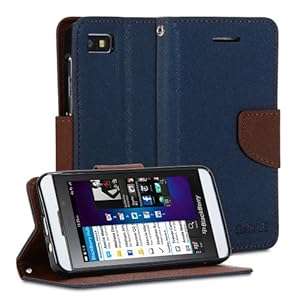 GMYLE(R) Wallet Case Classic for BlackBerry Z10 - Navy Blue & Brown Cross Pattern PU Leather Protect