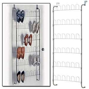 AMOS Chrome 18 Pair Over the Door Hanging Hook 6 Tier Shoe Rack Shelf Organiser Holder Storage