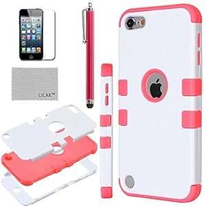 iPod 5 caseiPod Touch 5 caseULAK Hybrid 3 Layer Silicone ShockProof Shell Hard (White/Water Red)