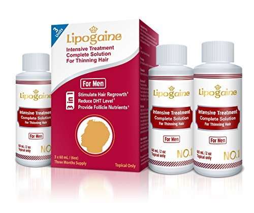 Lipogaine for Men, Premium Minoxidil Hair Loss/ Hair Regrowth Stimulting Solution, 3 Month Supply
