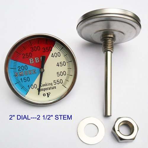 2" 550F BBQ CHARCOAL GRILL PIT WOOD SMOKER TEMP GAUGE THERMOMETER 2.5" STEM SS RWB