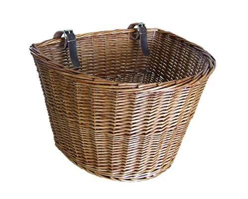 Medium Traditional Wicker Bicycle Front Basket with leather Straps