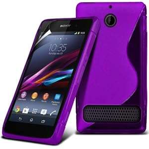 (Purple) Sony Xperia E1 Protective S line Hydro Wave Gel Skin Case Cover & LCD Screen Protector Guar