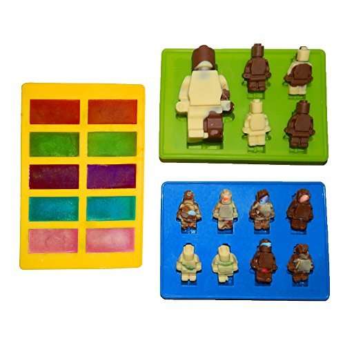Kitchim Building Brick Candy Mold and Ice Cube Tray - Lego Figures and Bricks - Three Pack - Silicon