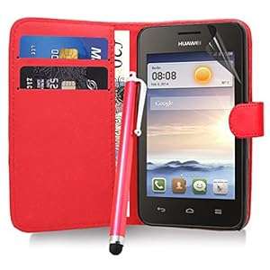 Excellent Accessories Huawei Ascend Y330 - Red Exclusive Leather Easy Clip On WALLET (Wallet Red)