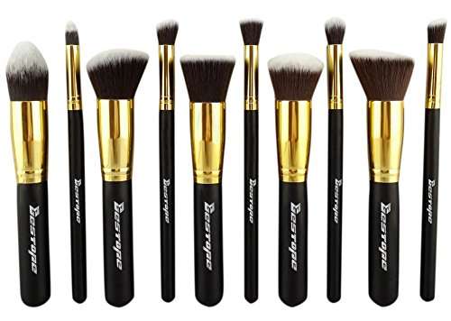 BESTOPE 10Pcs Professional Cosmetic Makeup Brush Set for Face/Eye/Lip (10PCS Black+Gold)