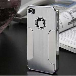 Elmdirect2u Luxury Brushed Aluminum Chrome Hard Case Cover For iPhone 4/4S Screen Protector (Silver
