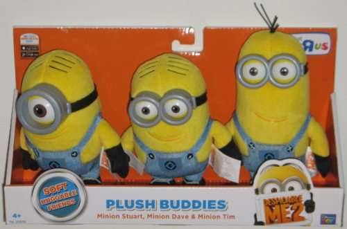 Despicable Me 2 Plush Buddies Exclusive 3-pack with Minion Stuart, Minion Dave and Minion Tim