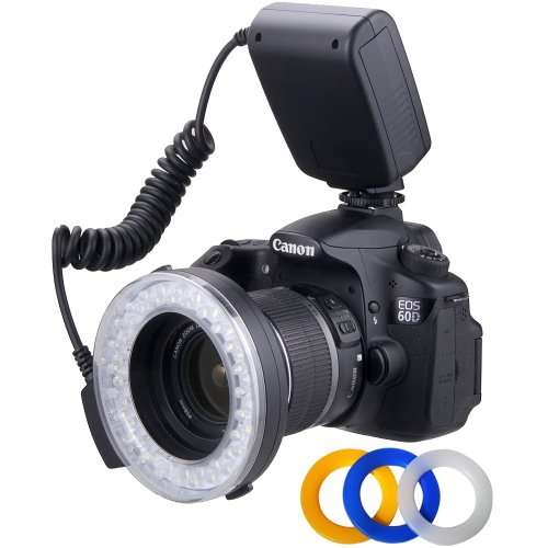 Polaroid 48 Macro LED Ring Flash & Light Includes 4 Diffusers (Clear, Warming, Blue, White) For The