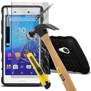 Fone-Case ( Black ) Sony Xperia M4 Aqua Case Brand New Luxury (Shock Proof + Tempered ( Black ))