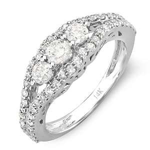 **R45000**14k White Gold Round Diamond Ladies Bridal 3 Stone Engagement Ring (1.25 ctw)