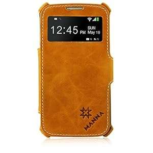 Manna Samsung Galaxy S4 S View Window Flip Case Stand | Genuine Nappa Leather Western- brown
