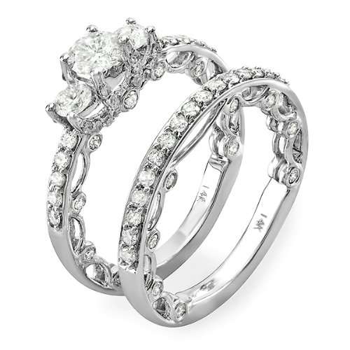 1.65 Carat (ctw) 14k White Gold Round Diamond Ladies Bridal Ring Engagement Set Matching Wedding Ban