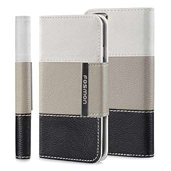 Fosmon Apple iPhone 6 4.7 (CADDY-TRI) Tricolor Leather Folio Wallet Flip Case Cover for iPhone 6 4.