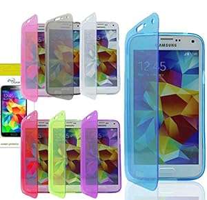 WALLET FLIP TPU SILICONE GEL CASE COVER FOR SAMSUNG GALAXY S5 i9600 & SCREEN PRO (Clear)