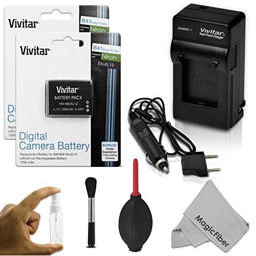 (2 Pack) EN-EL12 Battery and Charger Kit for NIKON Coolpix AW100 AW110 AW120 S9500 S9300 S9200 S9100