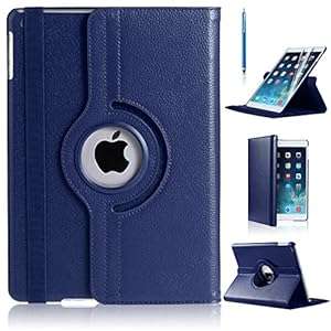 Balnerch 360 Degree Rotating PU Leather Stand Case Cover for Apple iPad 2 3 4 - Pure Dark Blue