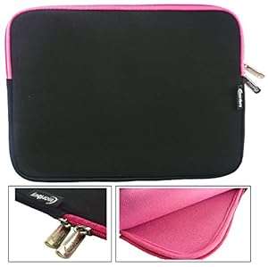 Emartbuy Black / Pink Water Resistant Neoprene Soft Zip Case Cover Sleeve (Black / Pink Neoprene)