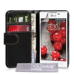 LG Optimus L5 II Case Black PU Leather Wallet Cover