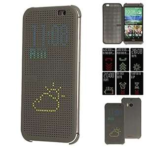 TECHGEAR HTC One M8 DOT MATRIX VIEW Flip Case Cover With Auto Sleep Wake Function (GREY)