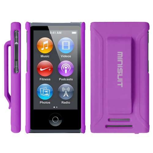 MiniSuit JAZZ Slim Shell Case with Belt Clip + Screen Protector for iPod Nano 7 (Rubberized Purple)