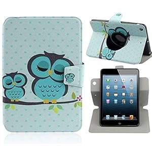 Atdoshop(TM) Smart 360 Degree Rotating Leather Case Cover for iPad mini 2 Retina (Green Owl)